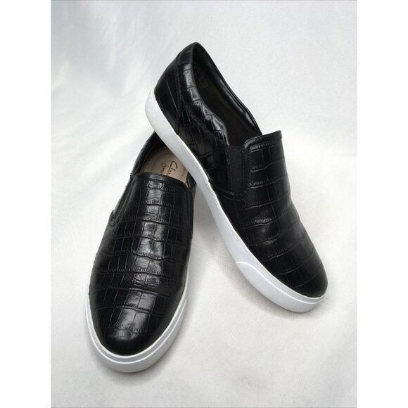 Clarks Shoes - CLARKS Mock Croc Slip On Leather Loafers Womens Black Worn Once US 7.5 EU38